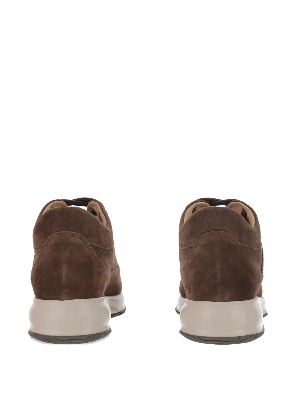 Hogan Chocolate Suede Sneakers With Rhinestone Logo In Brown