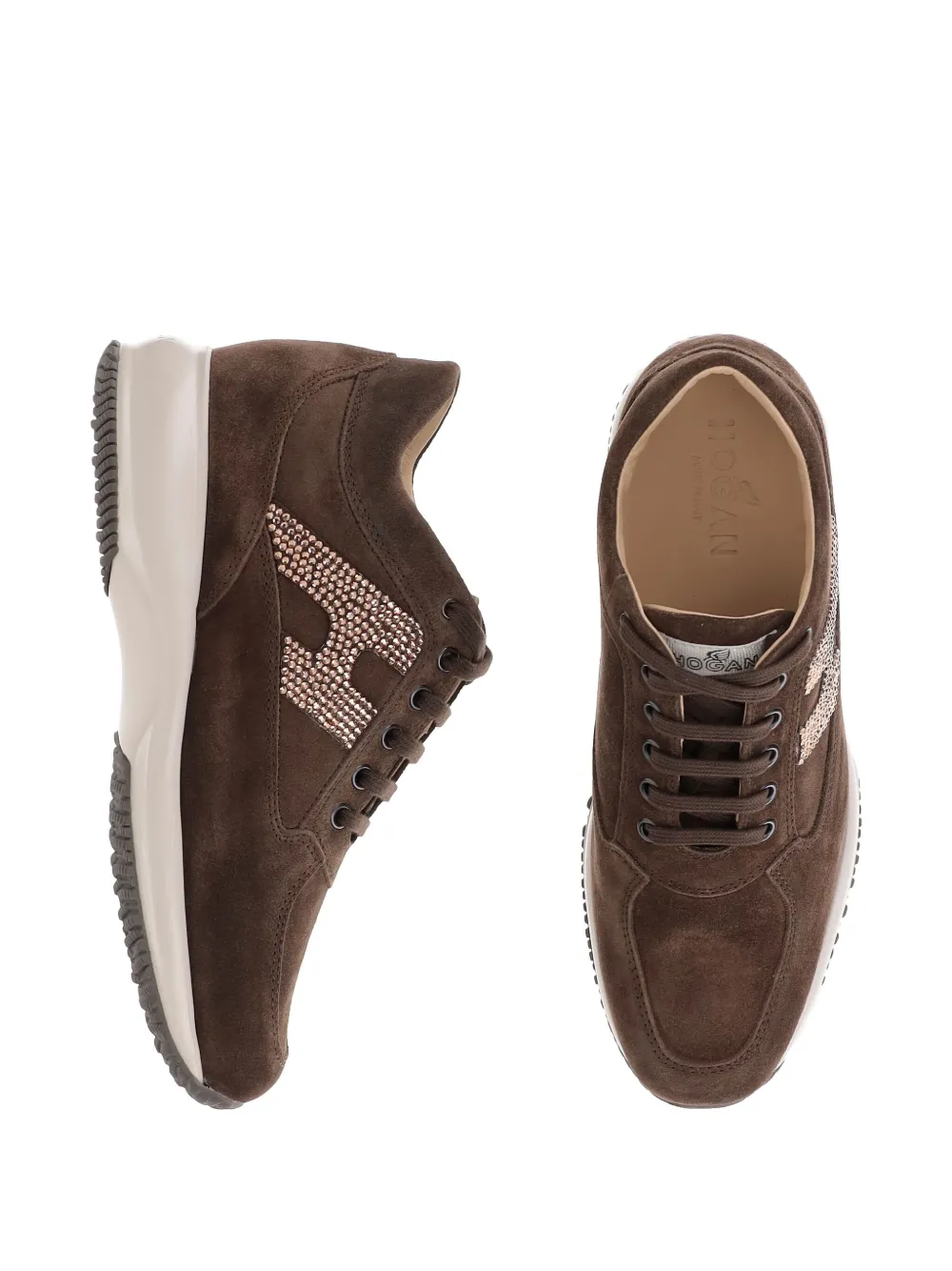 Hogan crystal-embellished suede sneakers Brown