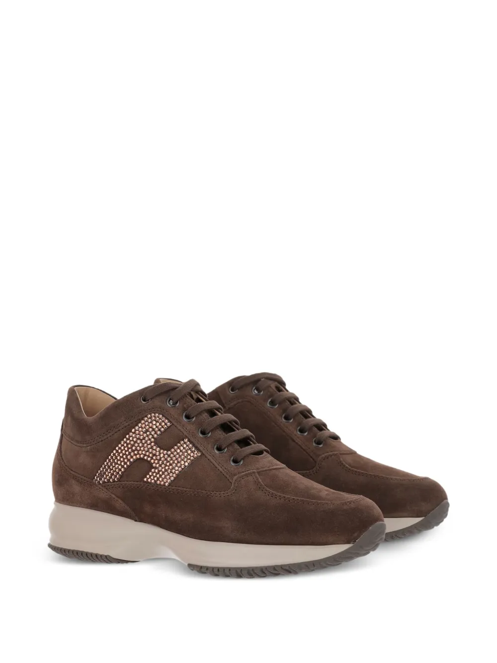 Hogan crystal-embellished suede sneakers Brown
