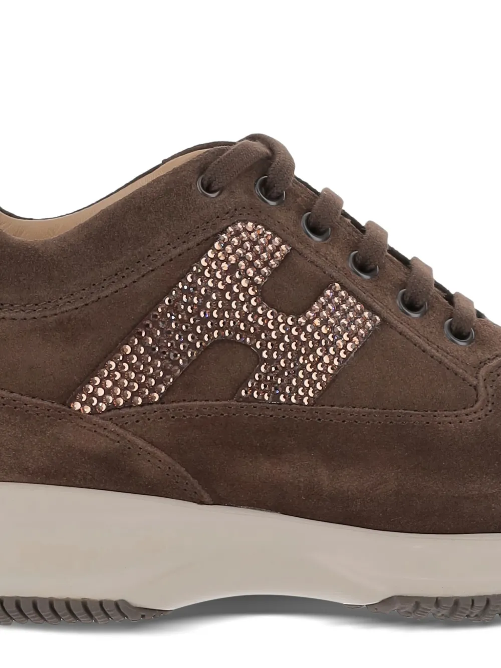 Hogan crystal-embellished suede sneakers Brown