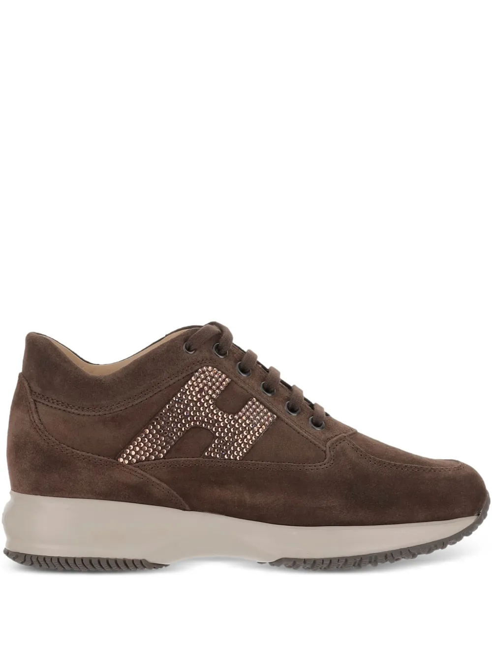 Hogan crystal-embellished suede sneakers Brown
