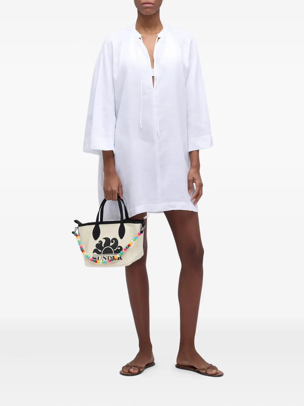Sundek three-quarter sleeve linen mini dress - Wit