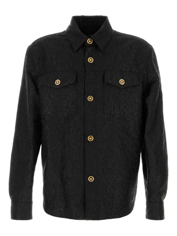 VERSACE ヒョウ柄 ブラック 長袖シャツ Versace leopard-print Shirt | Black | FARFETCH