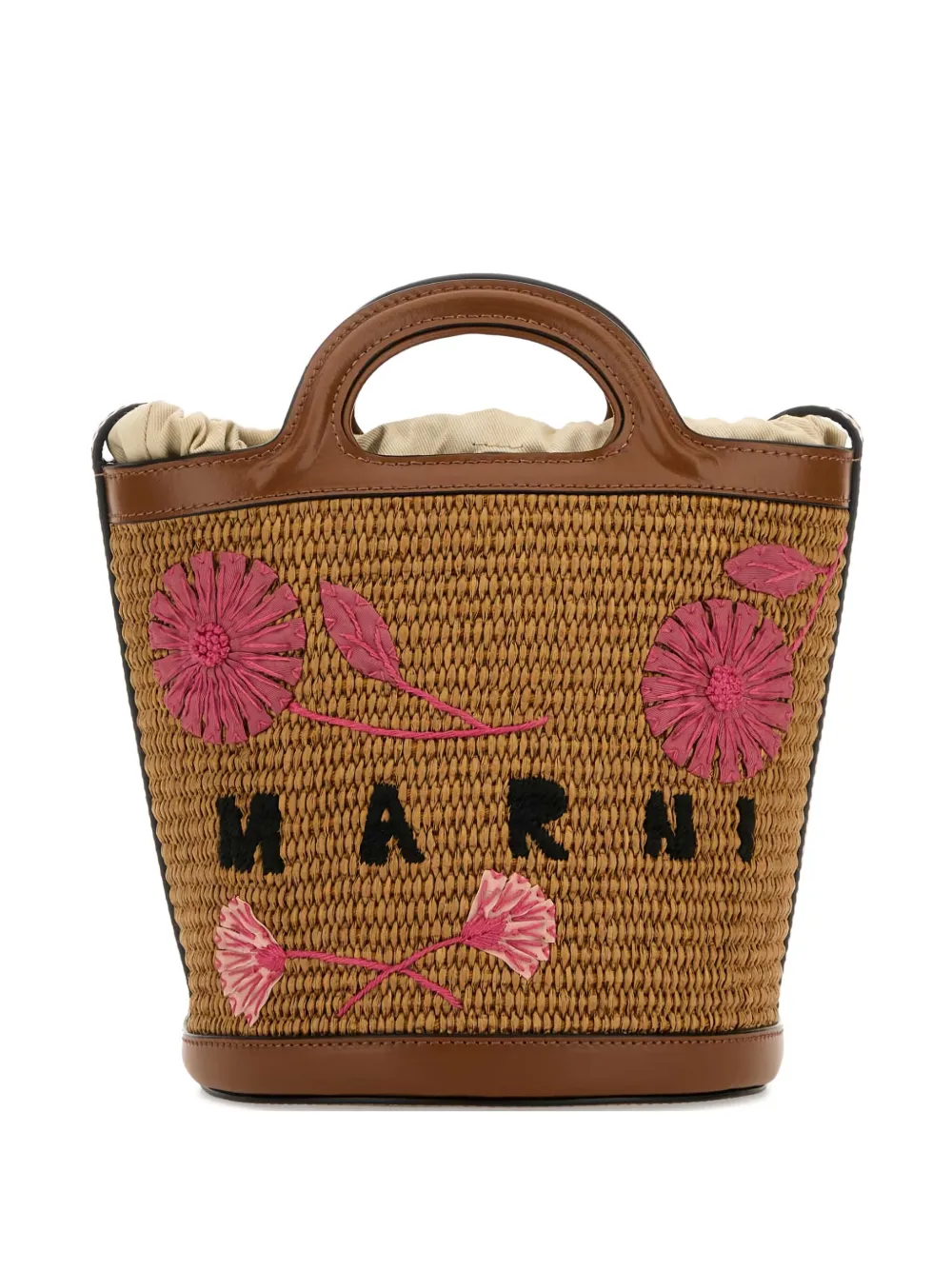 Marni small Tropicalia flower-embroidered bucket bag Bruin