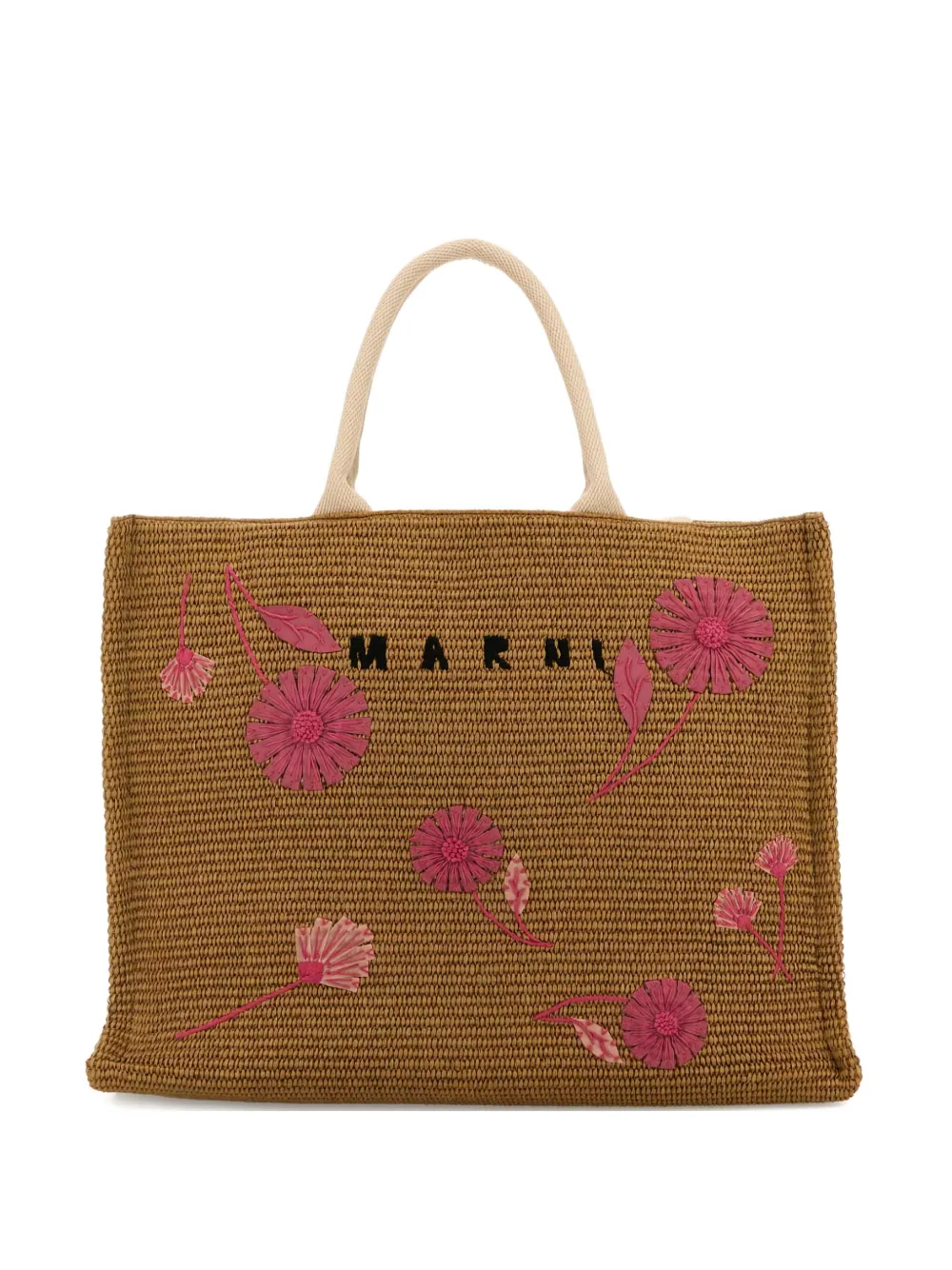 Marni Raffia Flower Tote Bag In Brown