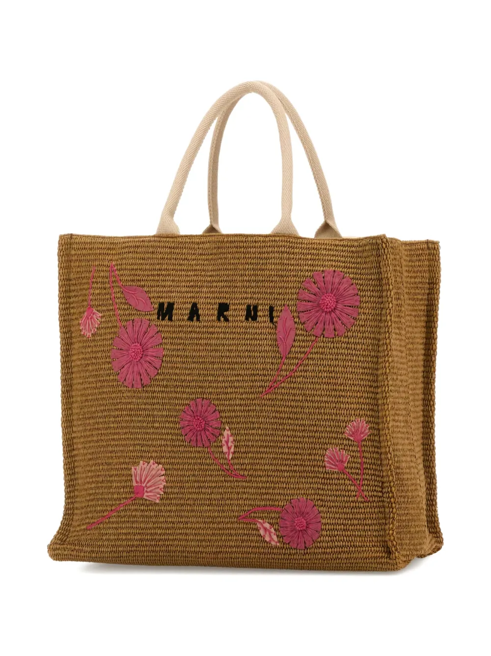 Marni Raffia Flower shopper Bruin