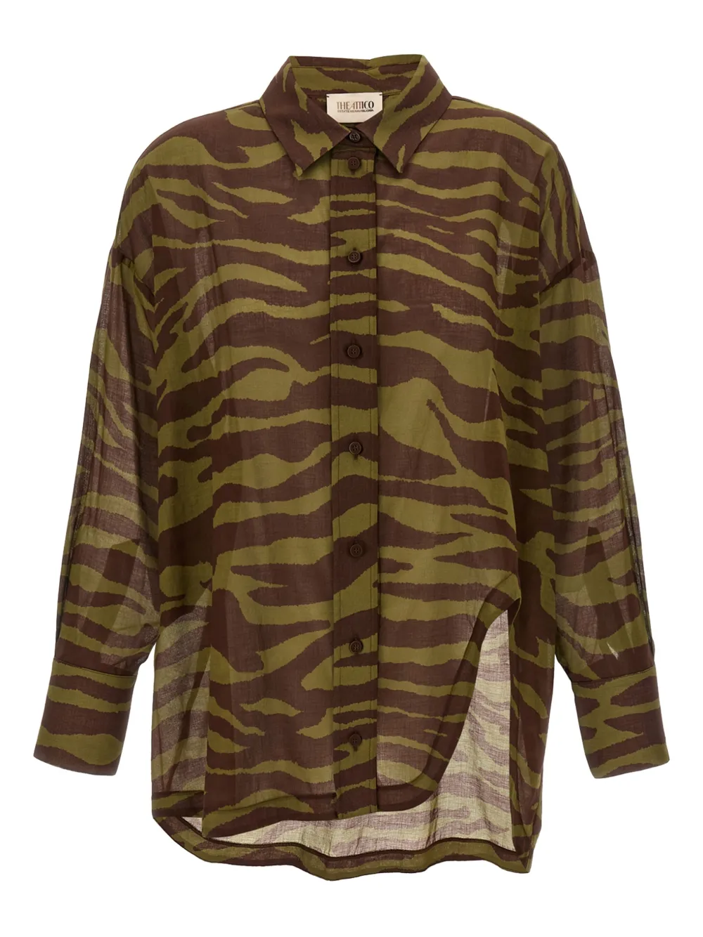 The Attico Blouse met dierenprint en split Bruin