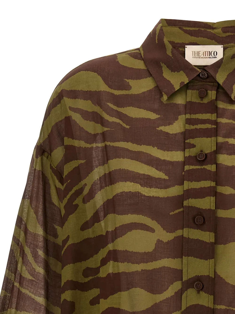 The Attico Blouse met dierenprint en split Bruin
