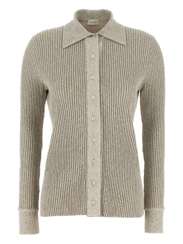 Magda Butrym Marled Ribbed-knit Cardigan in Grey