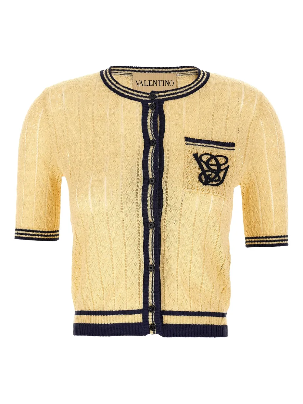 Valentino Garavani embroidered-logo short-sleeve cardigan Geel