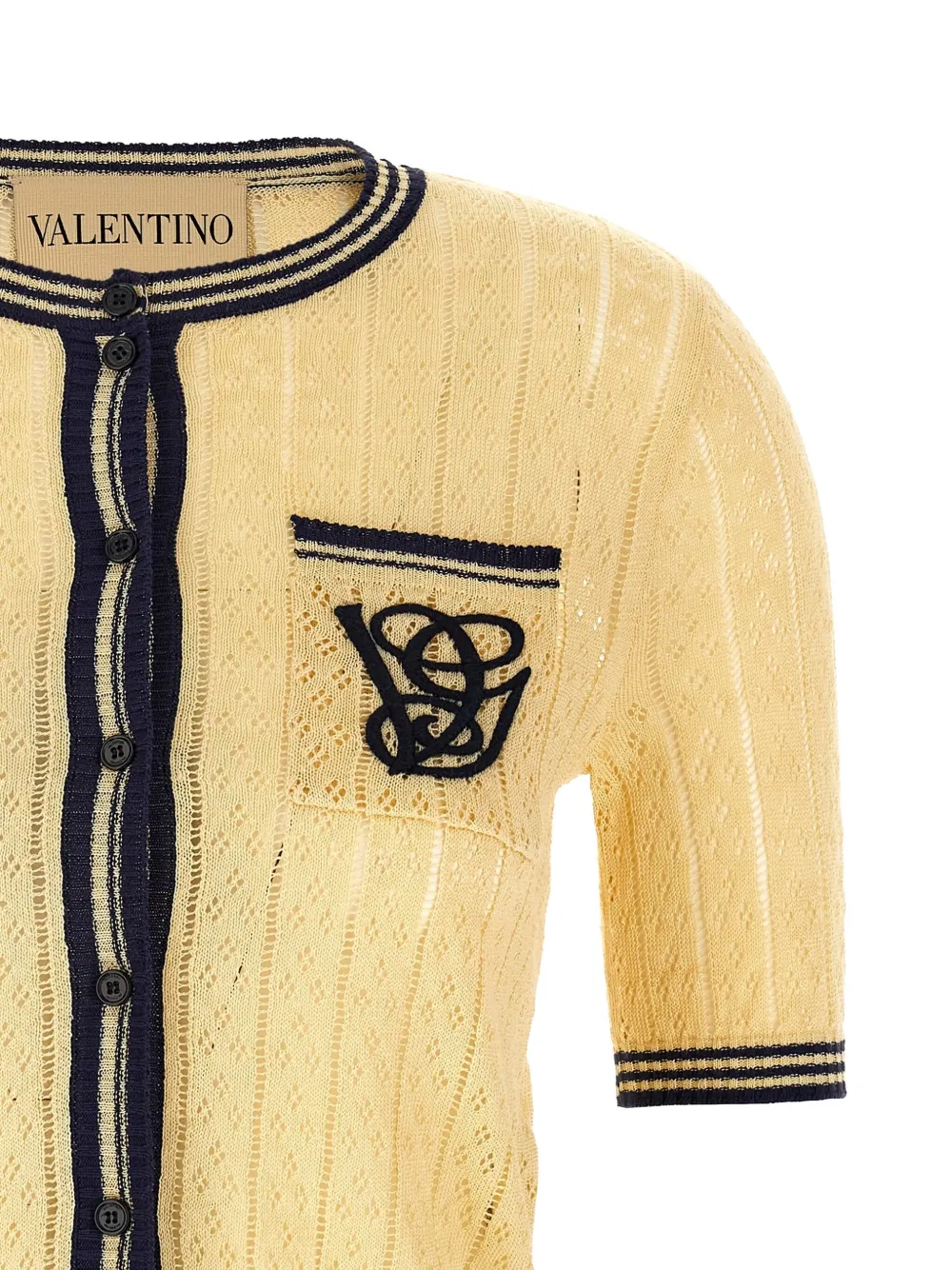 Valentino Garavani embroidered-logo short-sleeve cardigan Geel