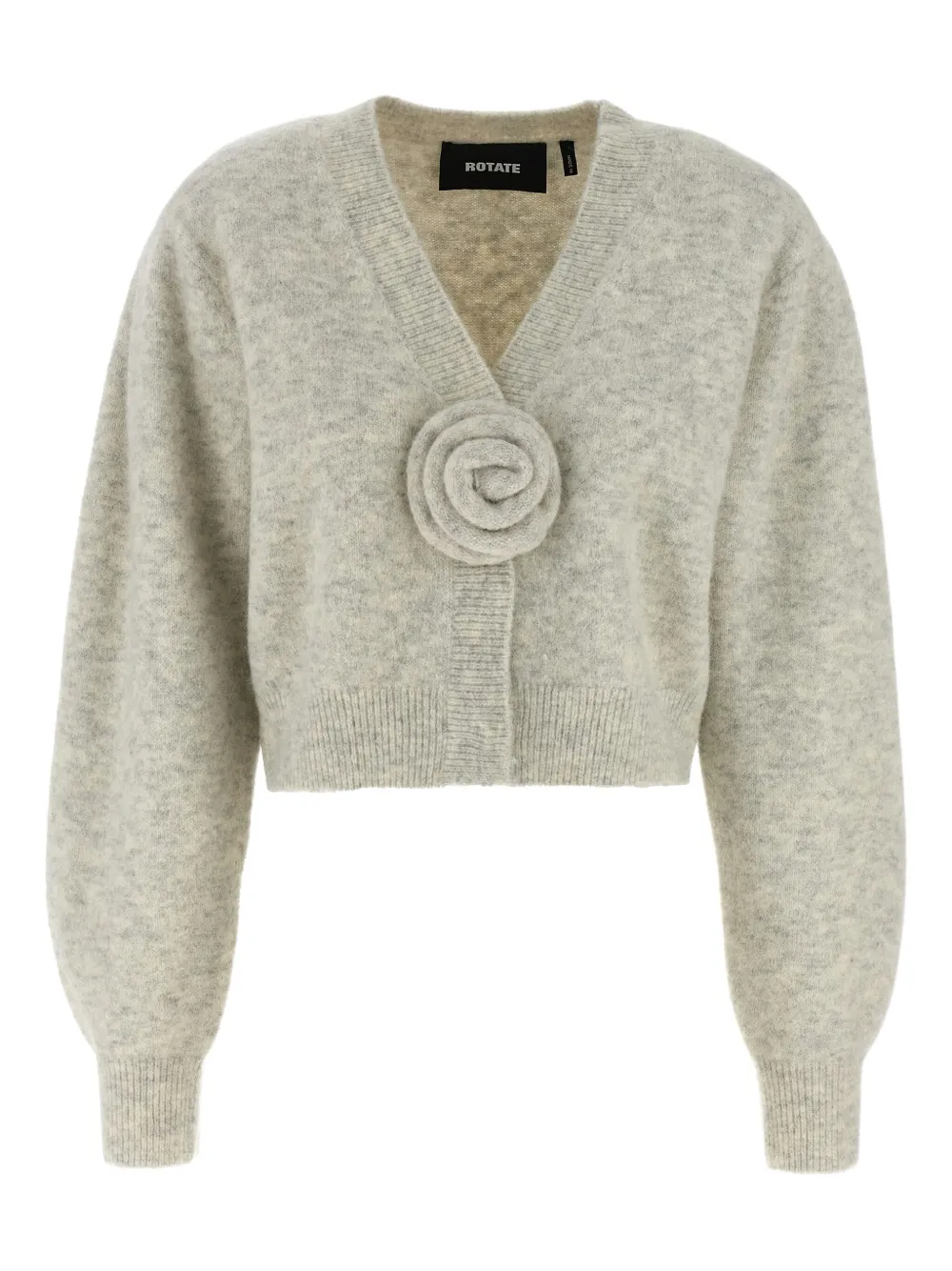 Rotate Birger Christensen Puff-sleeves Rose Detail Cardigan In Neutral