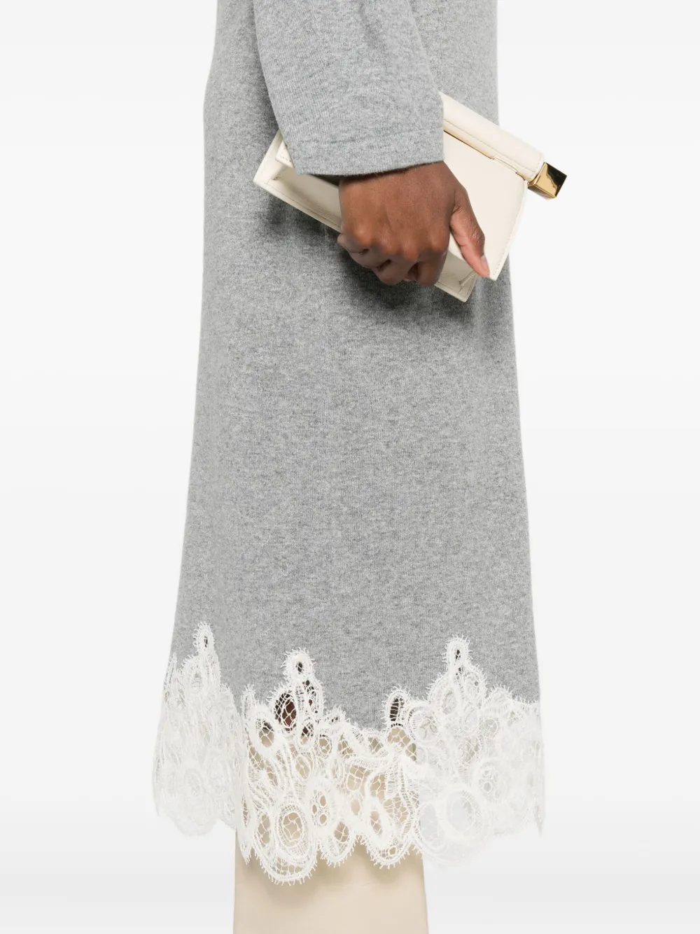 Fabiana Filippi Turtleneck Lace-trimmed Midi Dress In Gray