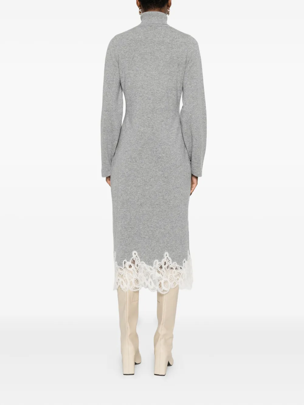 Fabiana Filippi Turtleneck Lace-trimmed Midi Dress In Gray