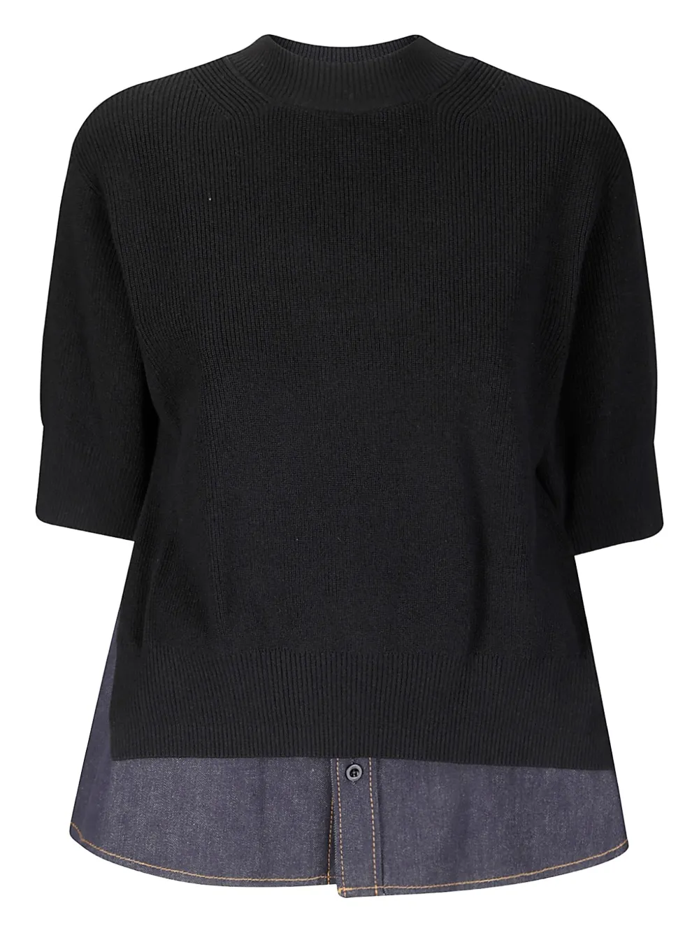 denim-panel knit top