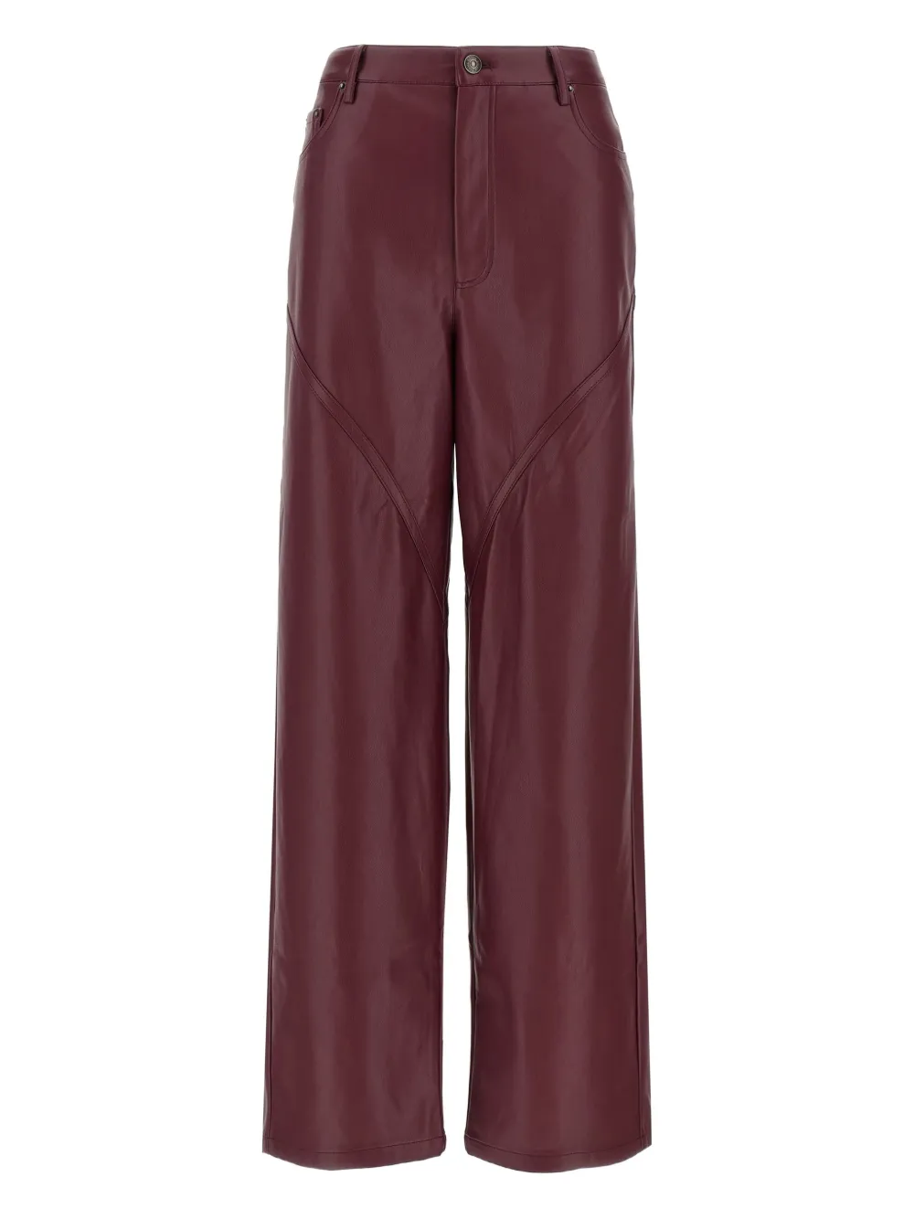 Rotate Birger Christensen Mid-rise Faux Leather Wide-leg Pants In Brown