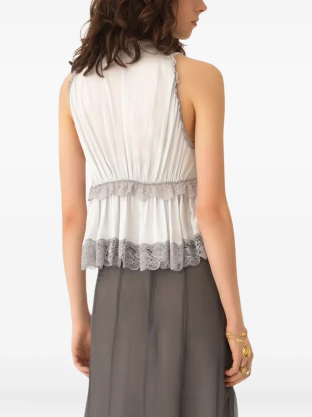 Chloé Lace-trim Sleeveless Blouse In Gray