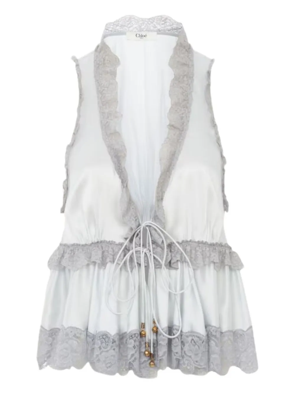 Chloé Lace-trim Sleeveless Blouse In Gray