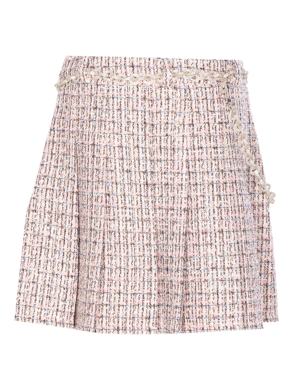 Self-Portrait crystal-embellished tweed mini skirt Roze
