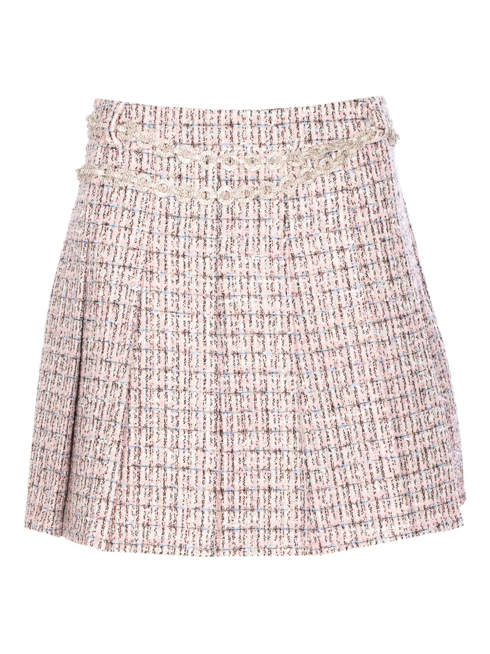 Self-Portrait crystal-embellished tweed mini skirt Roze