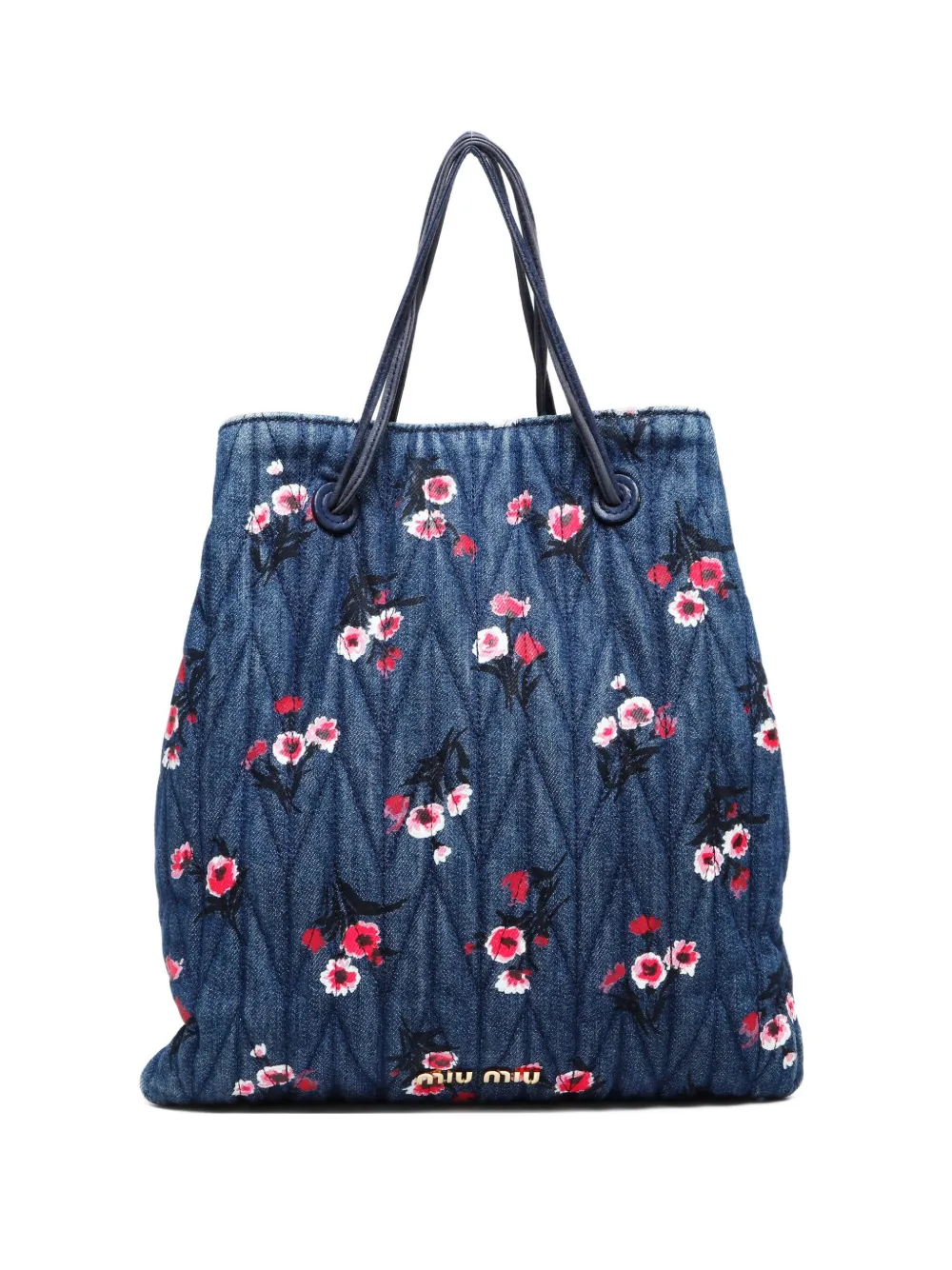 Pre-owned Miu Miu 2000-2015 Floral Denim Shoulder Bag In Blue
