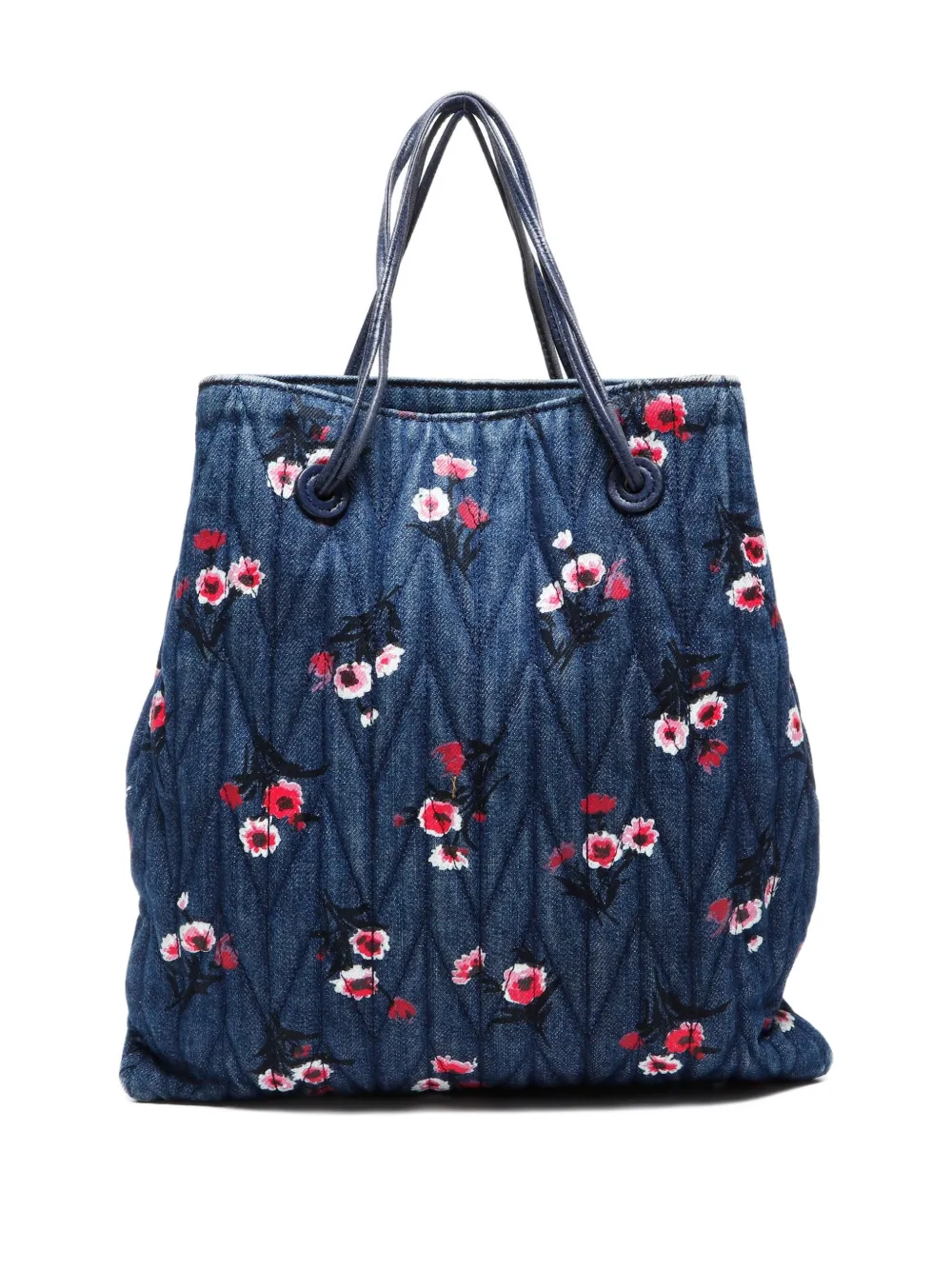 Pre-owned Miu Miu 2000-2015 Floral Denim Shoulder Bag In Blue
