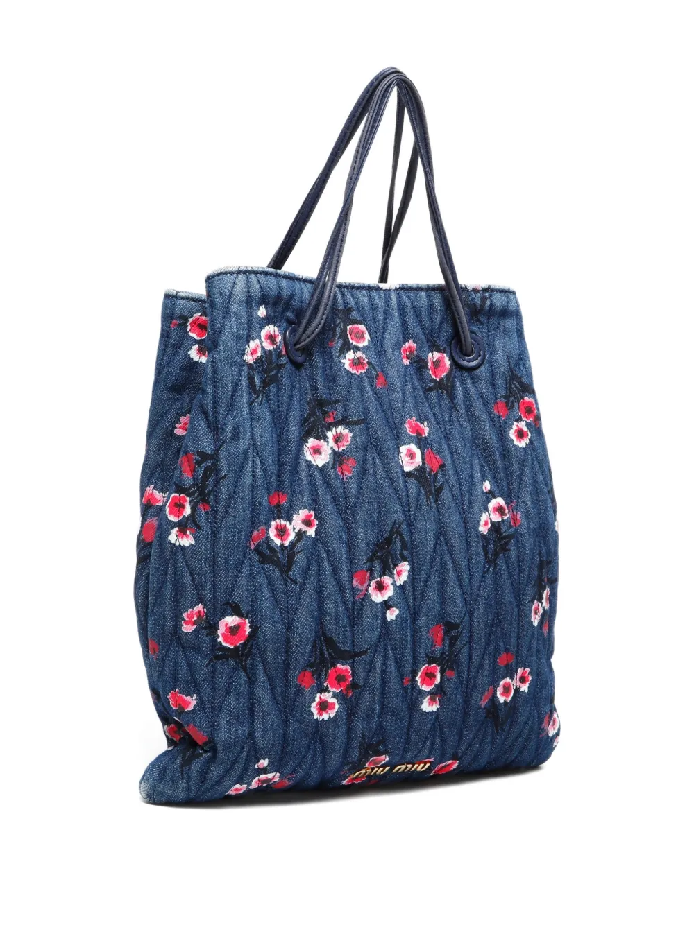 Pre-owned Miu Miu 2000-2015 Floral Denim Shoulder Bag In Blue