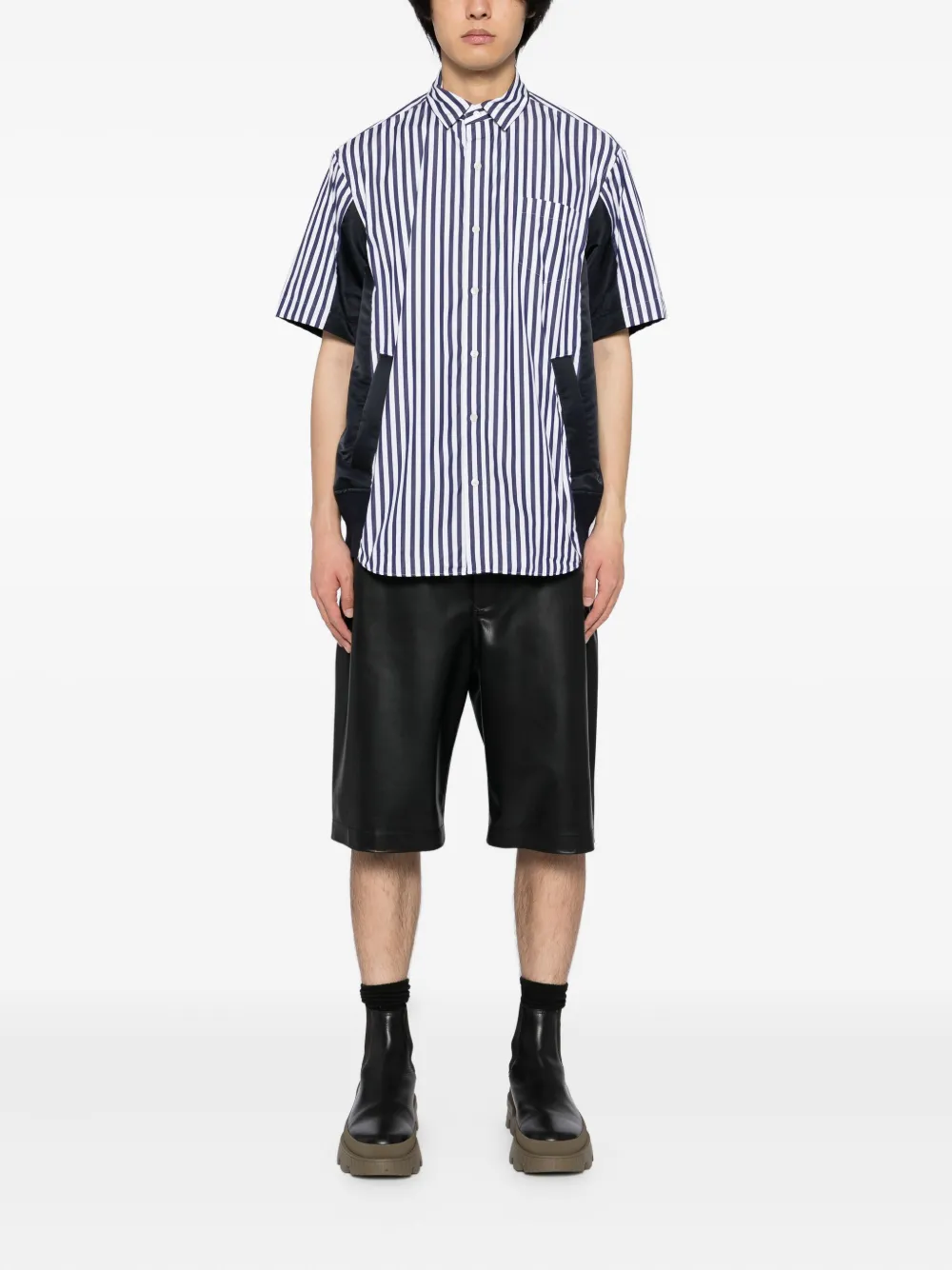 sacai striped poplin shirt Blauw