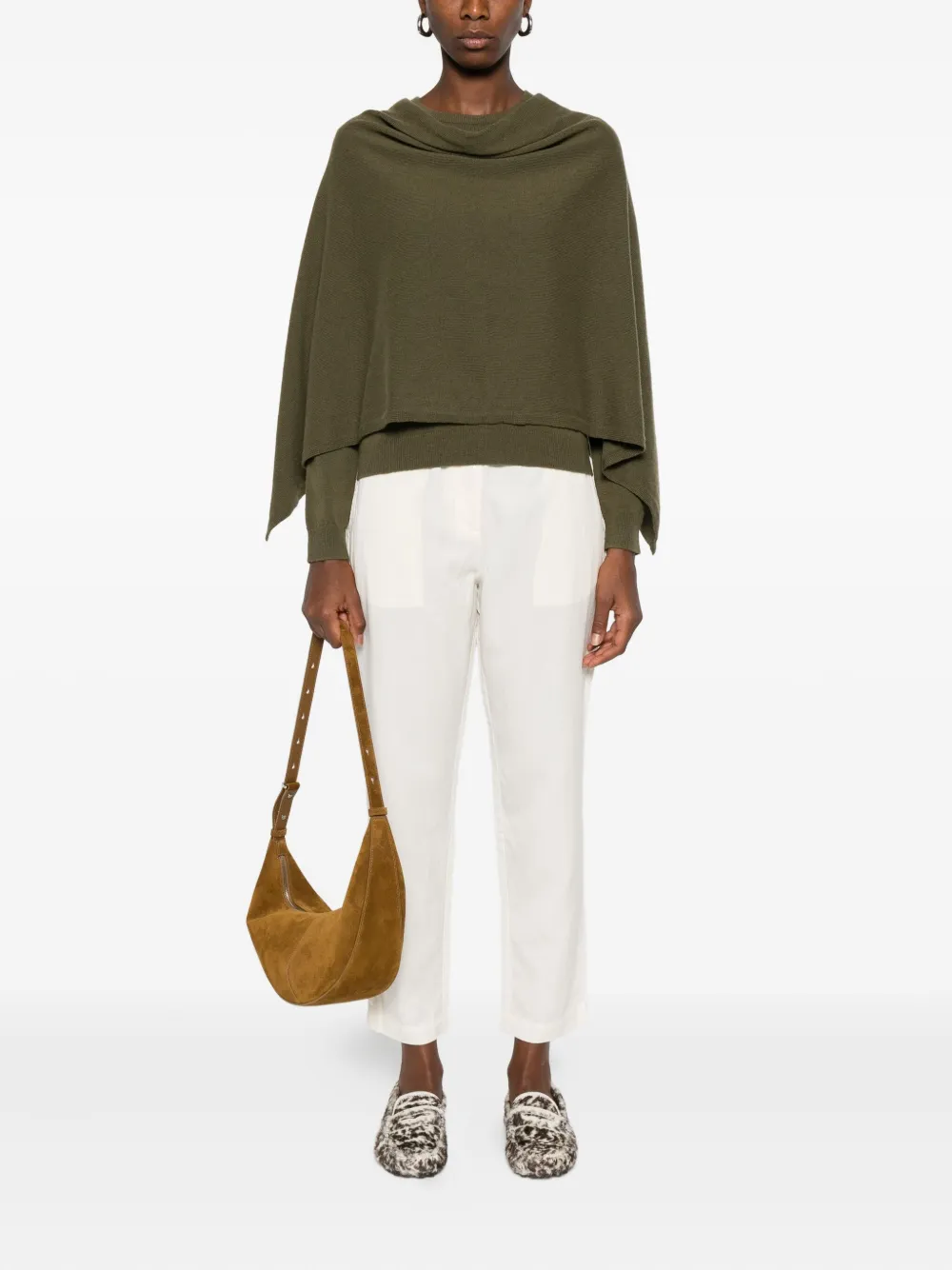 Eric Bompard cowl-neck cashmere poncho Groen