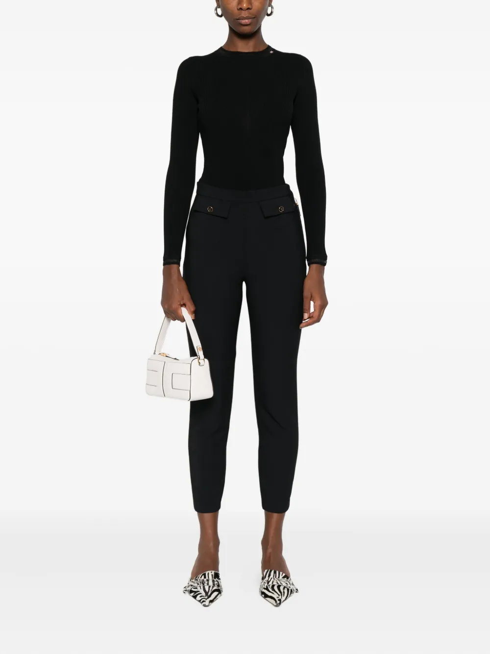 Elisabetta Franchi ribbed-knit long-sleeve t-shirt Zwart