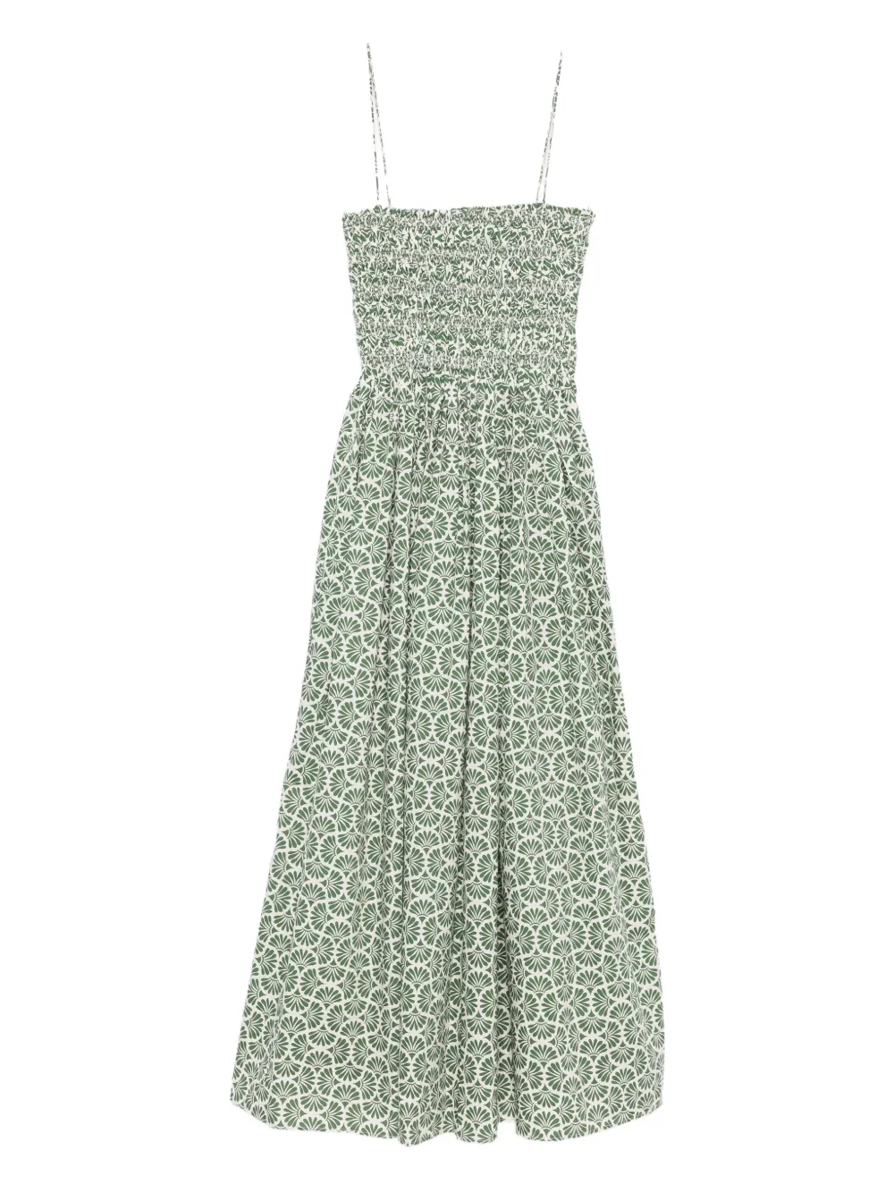 shirred printed maxi dress