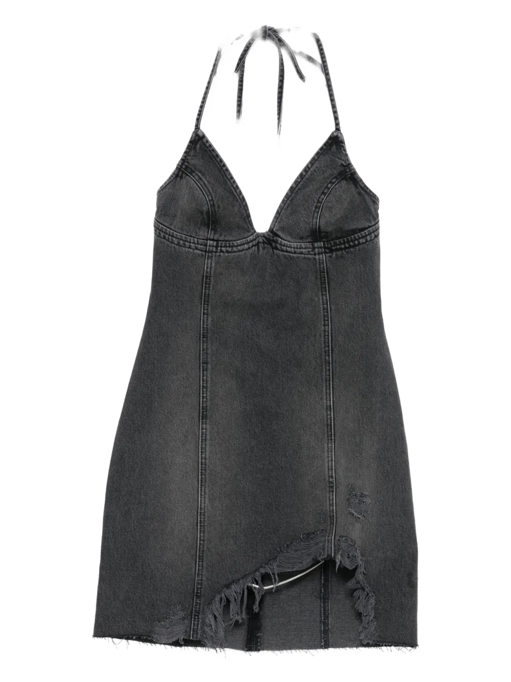 Blumarine halter-neck frayed denim dress - Grigio