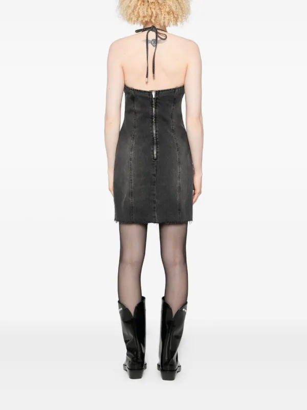 blumarine halter dress Blumarine Halter-neck Frayed Denim Dress