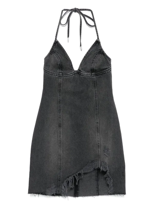 Blumarine Halter-neck Frayed Denim Dress - Grey