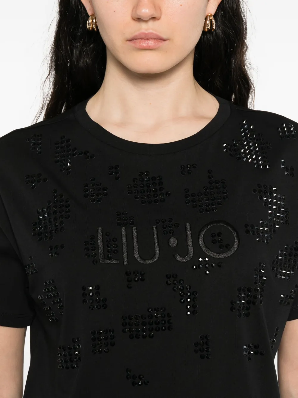 LIU JO crystal-embellished cotton T-shirt Zwart