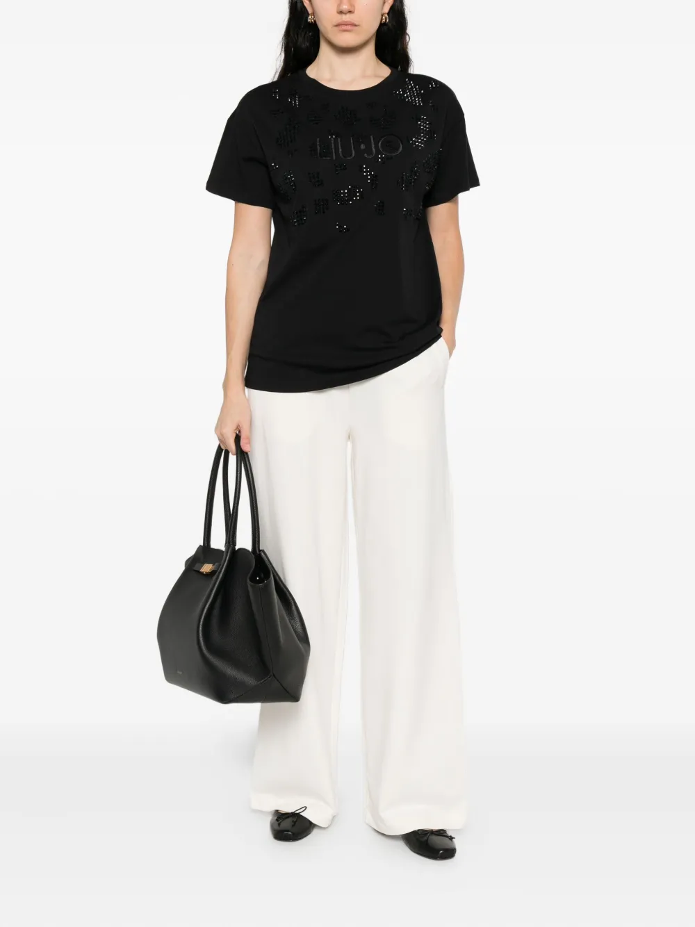LIU JO crystal-embellished cotton T-shirt Zwart