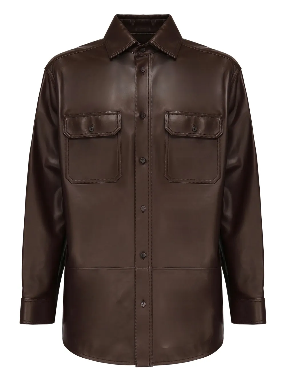 button-fastening leather shirt jacket
