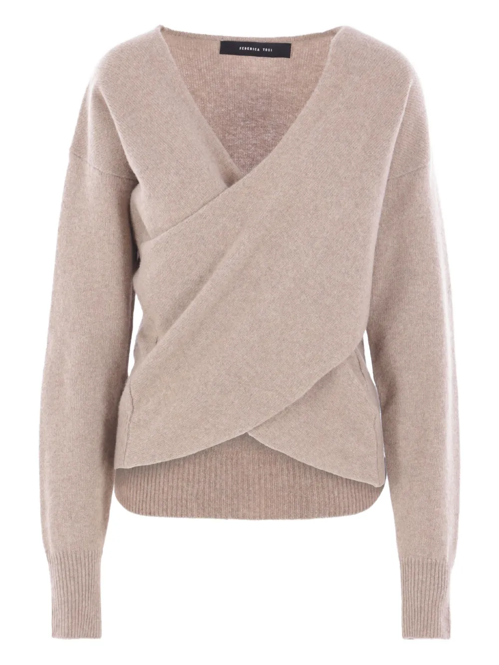 Federica Tosi wrap-front V-neck sweater Beige