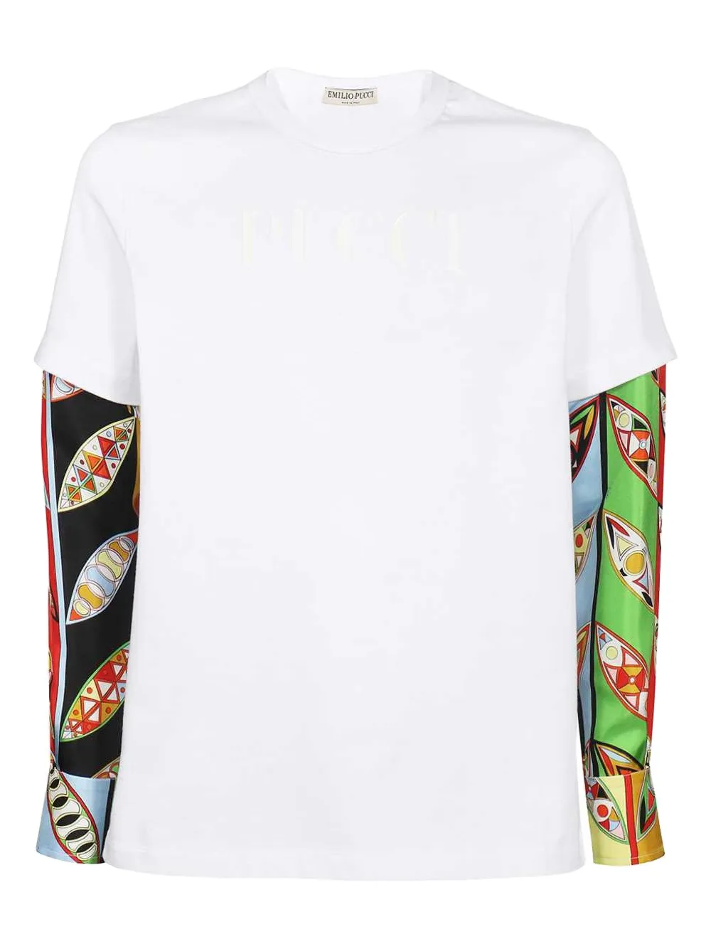 printed-sleeve cotton T-shirt