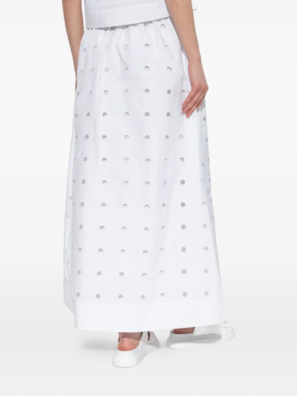 Posse Open-cut Dots Midi A-line Skirt In White
