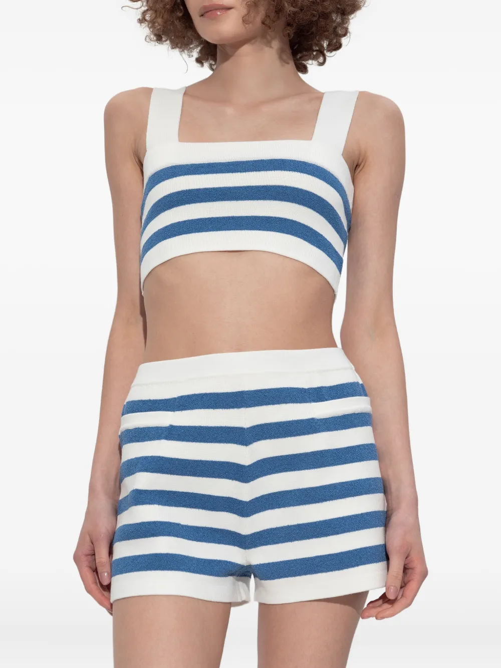 Posse Womens Blue Stripe Ari Stripe Knitted Crop Top In Blue