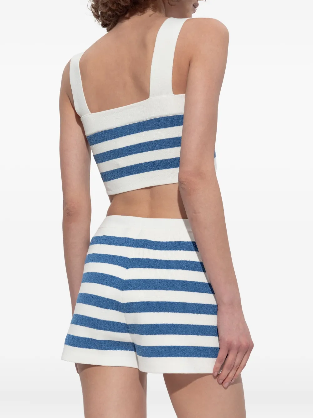 Posse Womens Blue Stripe Ari Stripe Knitted Crop Top In Blue