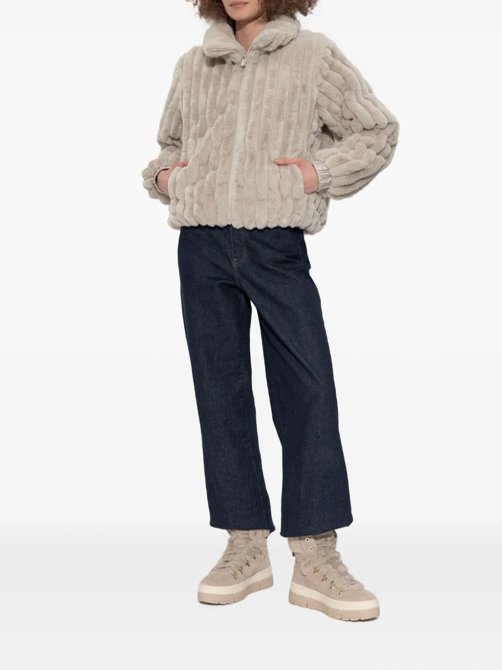 Save The Duck Ribbed-texture Zip-front Jacket In Neutral
