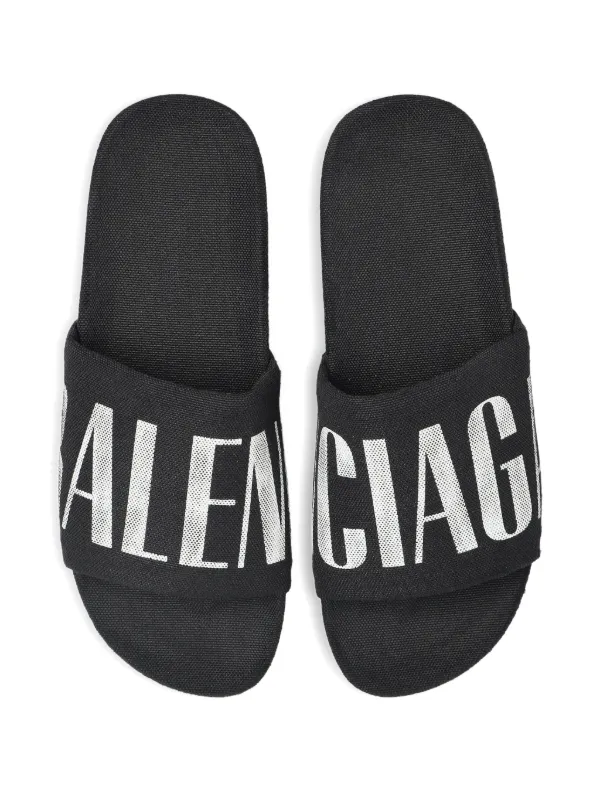 靴 Balenciaga logo-print rubber sliders 43 Balenciaga Men's Black Rubber Printed Logo Slides Sandals