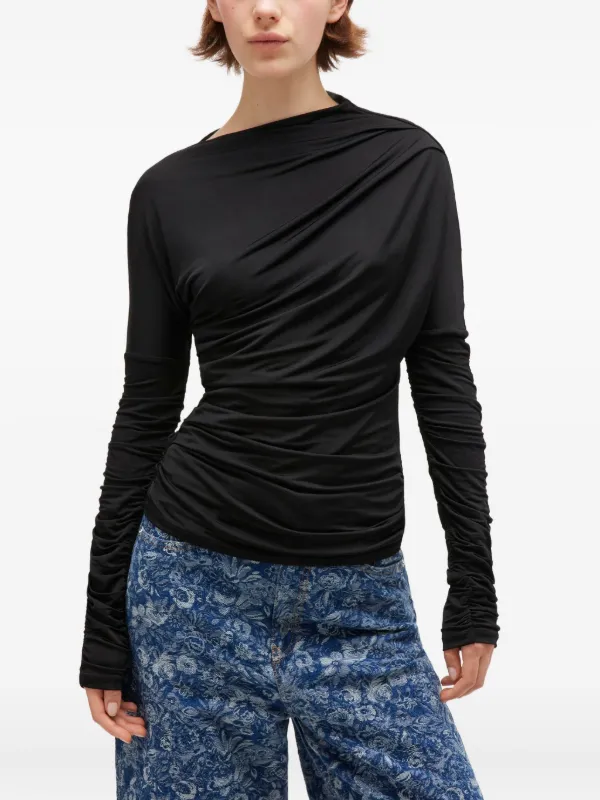 GANNI シャーリング トップ | ブラック | FARFETCH JP