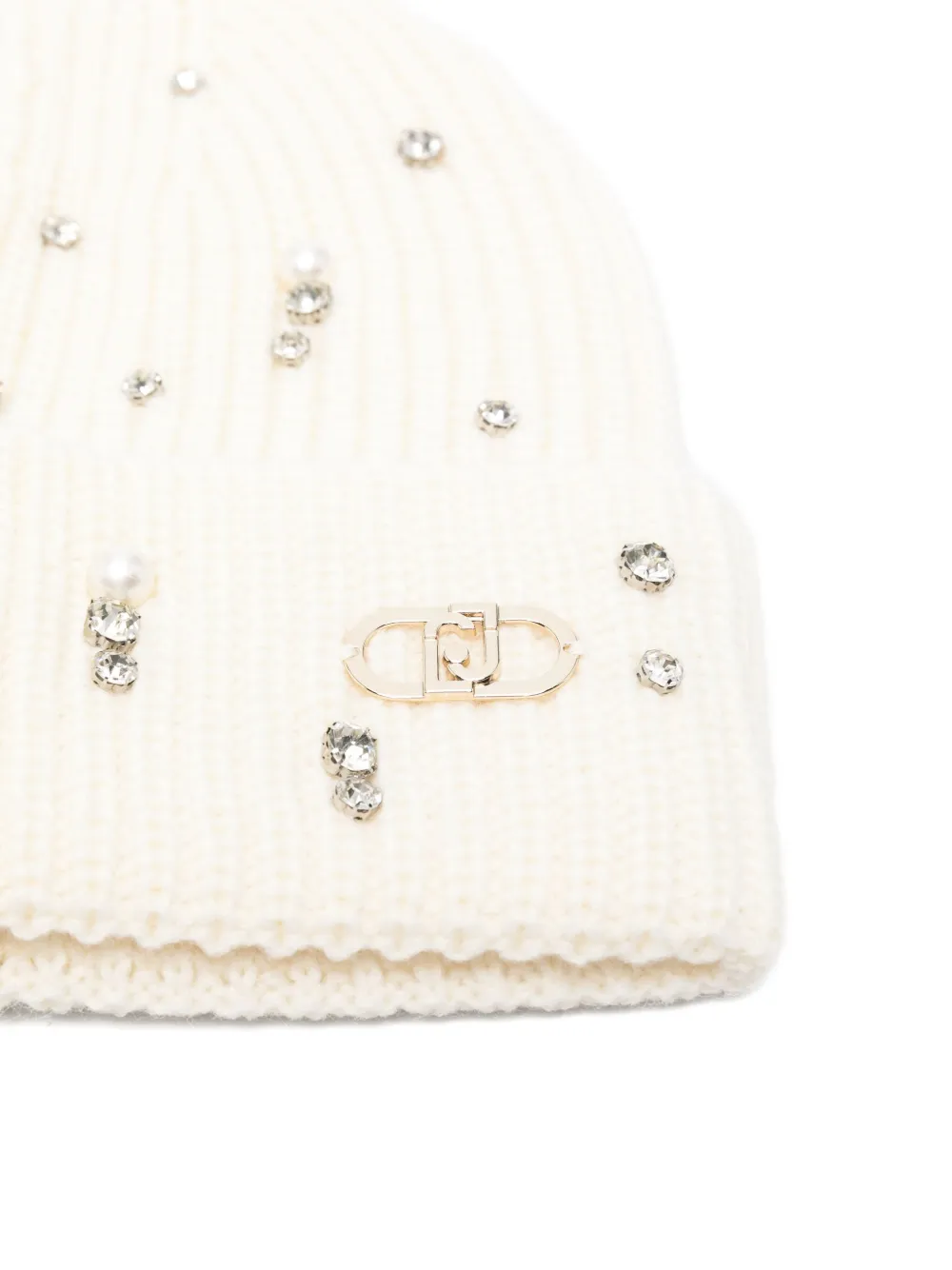 LIU JO crystal-embellished ribbed beanie - Beige