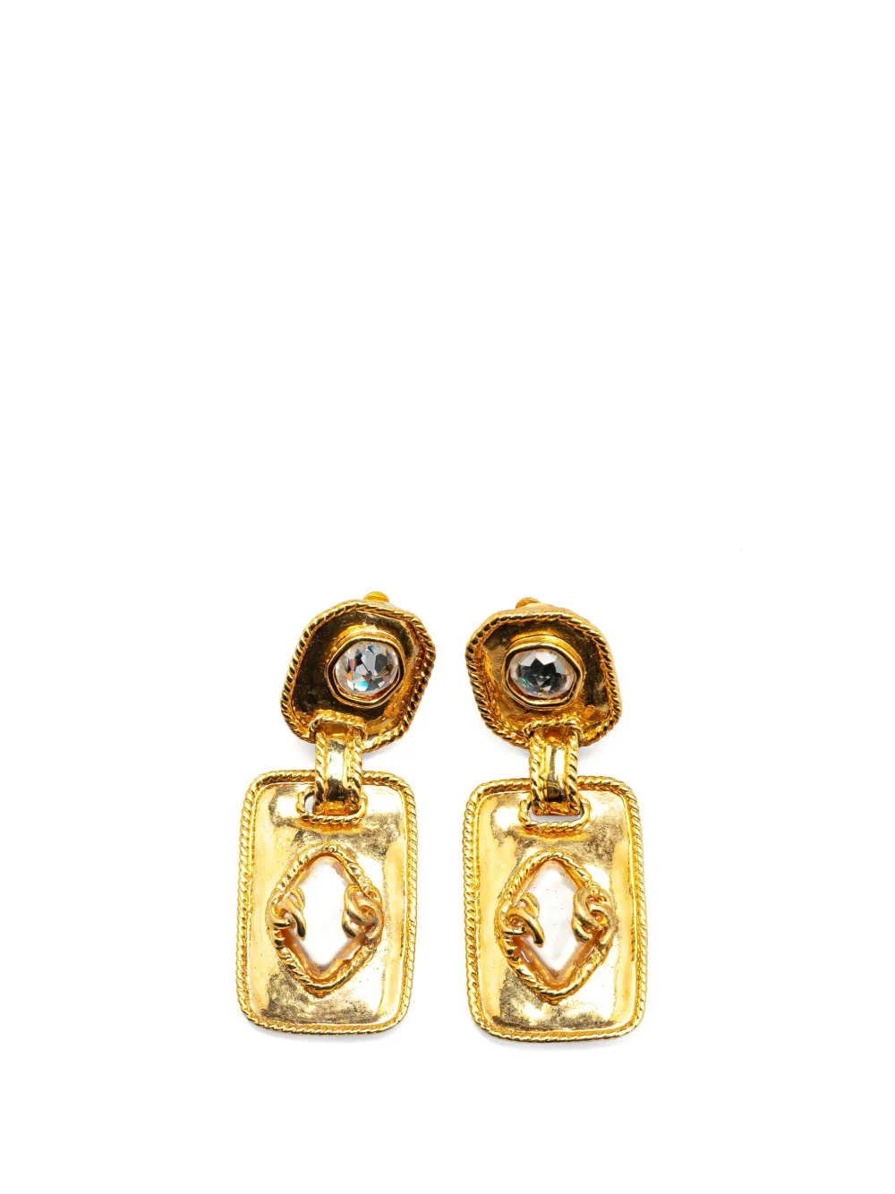 CHANEL Pre-Owned 1995 Gold Plated Rhinestone and Faux Pearl Drop Clip CHANEL Pre-Owned 1995 Gold Plated Rhinestone and Faux Pearl Drop Clip