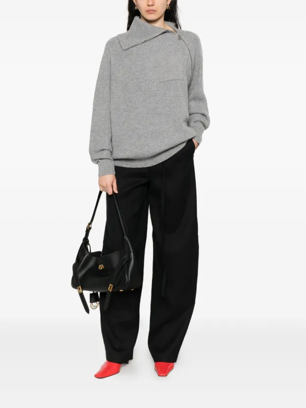 Sportmax asymmetrical-neck zip-front Sweater Grey FARFETCH PT