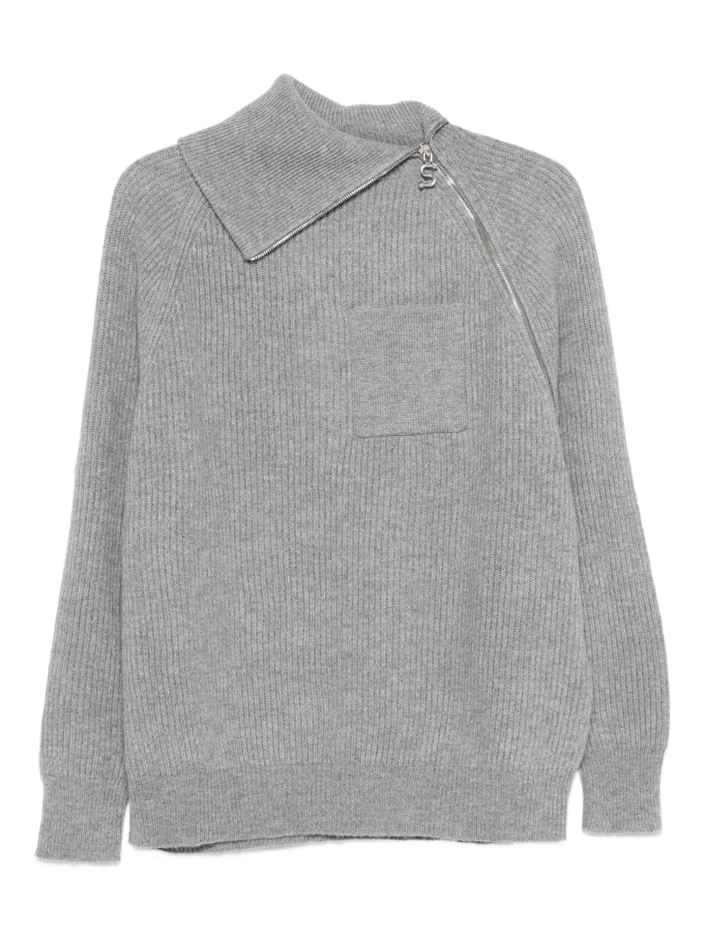 asymmetrical-neck zip-front sweater