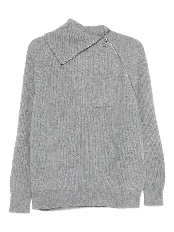 Sportmax asymmetrical-neck zip-front Sweater Grey FARFETCH AE - Main Image